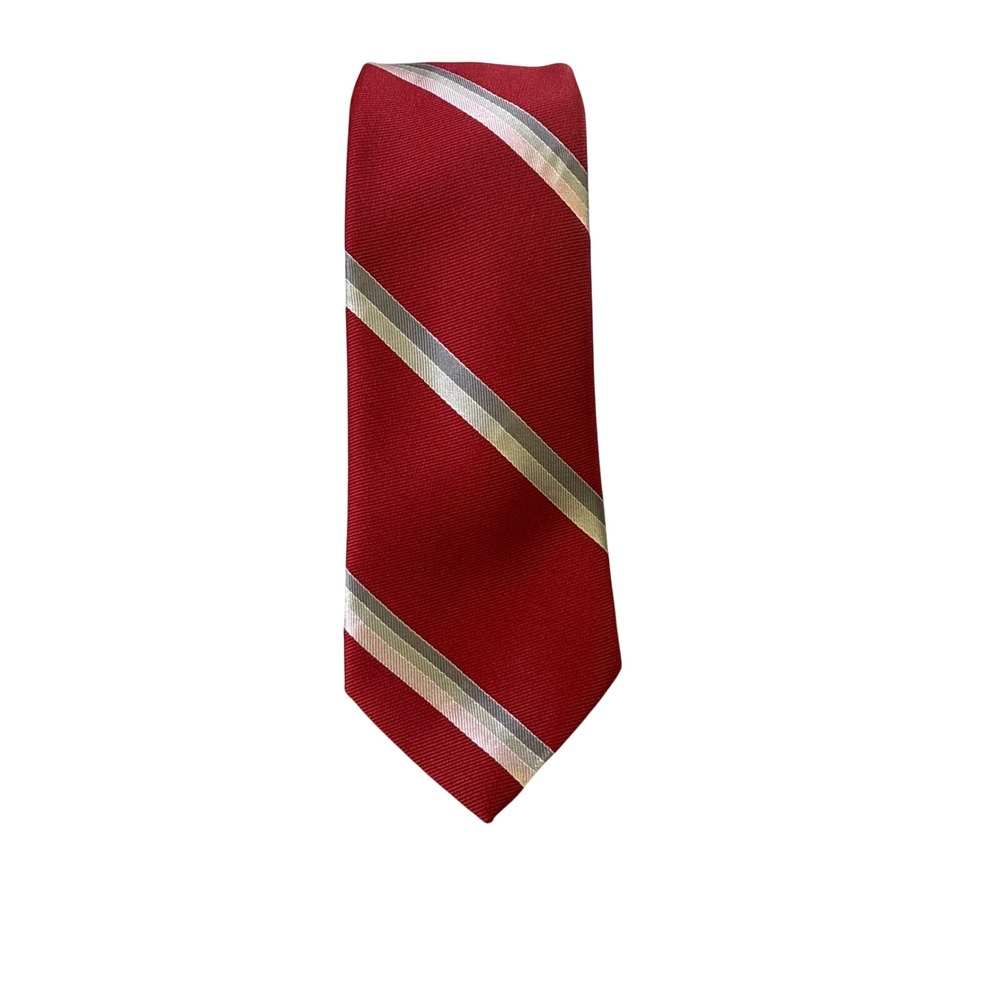 Starcy Ltd Mens Red Striped Necktie Silver Grey Diagonal Stripe Made in USA